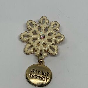 VTG AAi Enamel, Gold Tone Snowflake, “Winter Wonder” Dangle Christmas Brooch